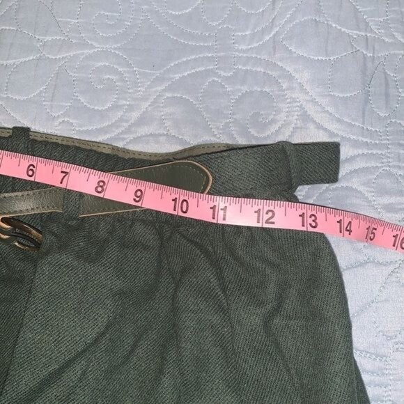 Hunter Green Midi Skirt With Belt Vintage 11-12 Made In USA Elastic Waist Cotton - Picture 9 of 10